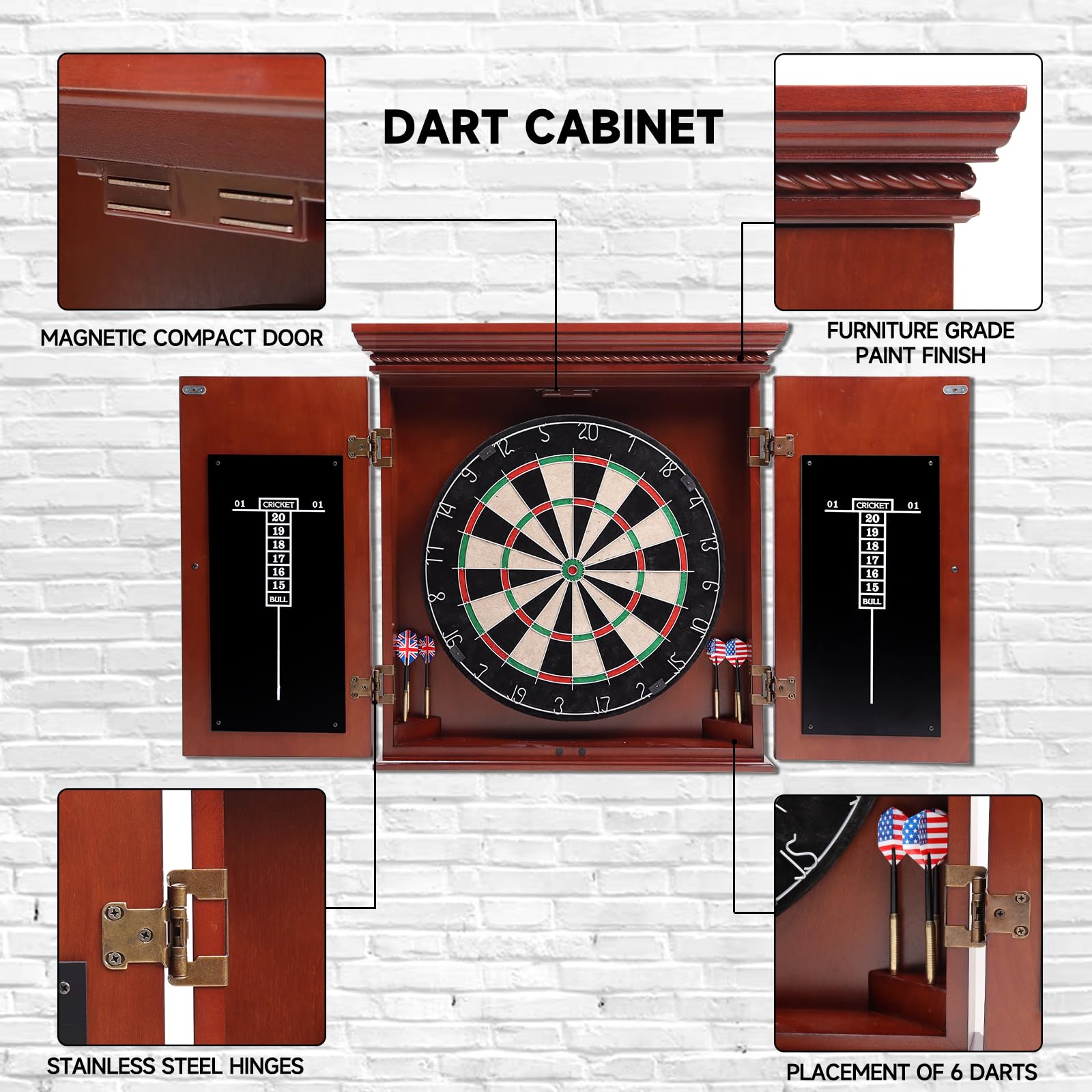 GSE Professional Solid Wood Classic Dartboard Cabinet with Sisal